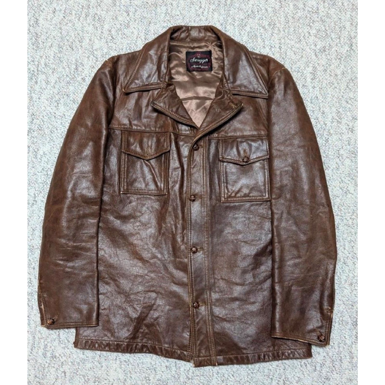 Vintage VINTAGE Swagger Trucker Jacket shirt-jac Lambskin brown Leather 40 Patina Western Cowboy Hippie Western Mens M Size US M / EU 48-50 / 2 - 5 Thumbnail