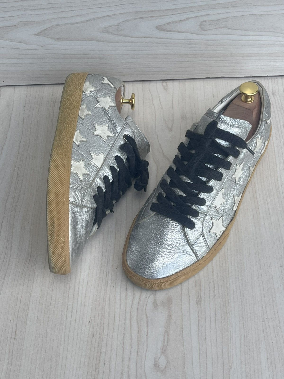 Saint Laurent Paris SAINT LAURENT WHITE AND SILVER STARS SNEAKERS Size US 8 / EU 41 - 3 Thumbnail