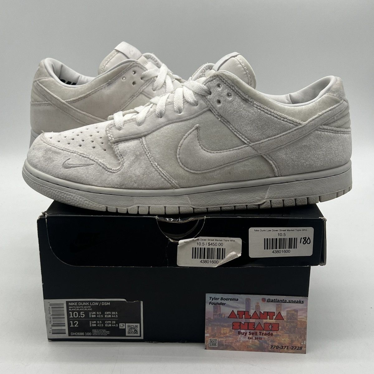 Dover street market x nike dunk low white Valvet