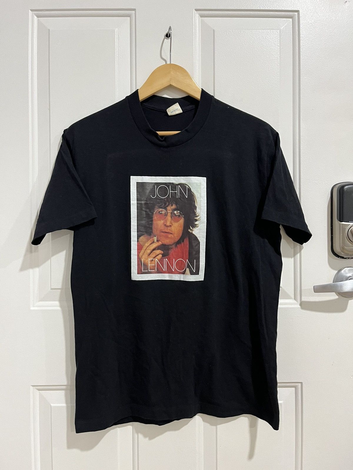 image of Band Tees x John Lennon Vintage 1975 John Lenon Portrait Graphic Shirt Large 70's in Black, Men's
