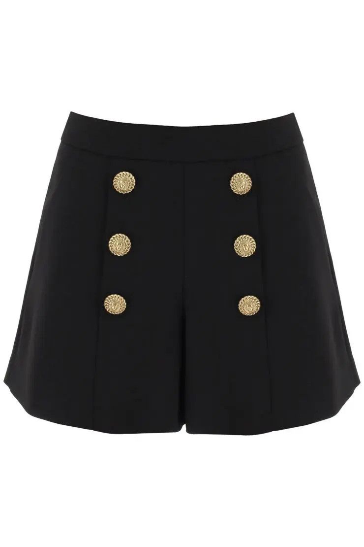 image of Balmain O1S22I1N0424 Crepe Shorts Embossed Buttons In Black, Women's (Size 26)