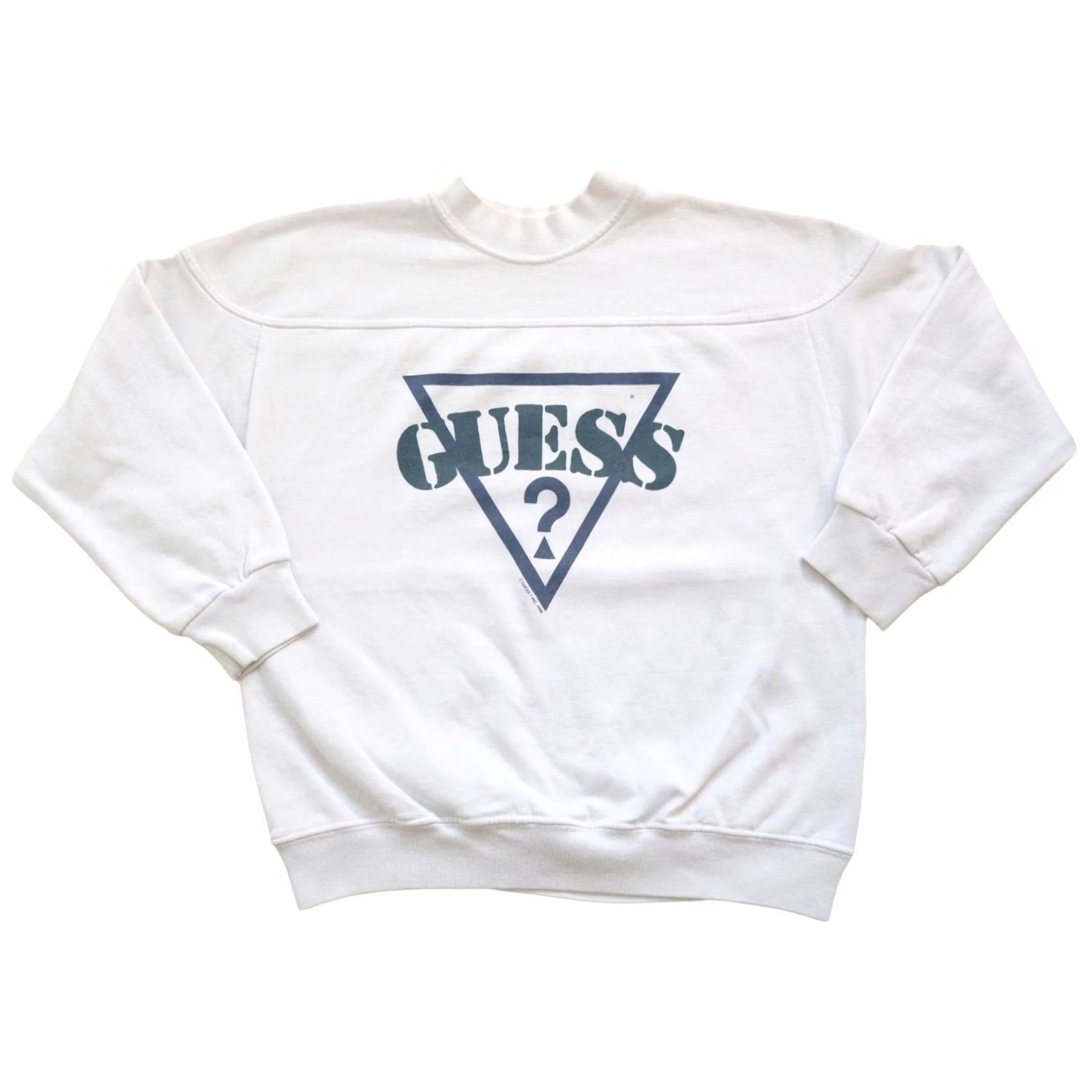 Guess VINTAGE GUESS? WHITE CREW SWEATSHIRT 80s 90s Y2K RETRO GRAPHIC 1988 SZ L MEN Size US L / EU 52-54 / 3 - 2 Thumbnail