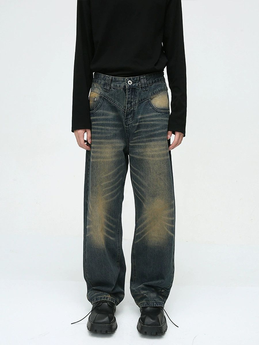 Vintage American washed distressed whisker wide-leg jeans Size US 32 / EU 48 - 1 Thumbnail