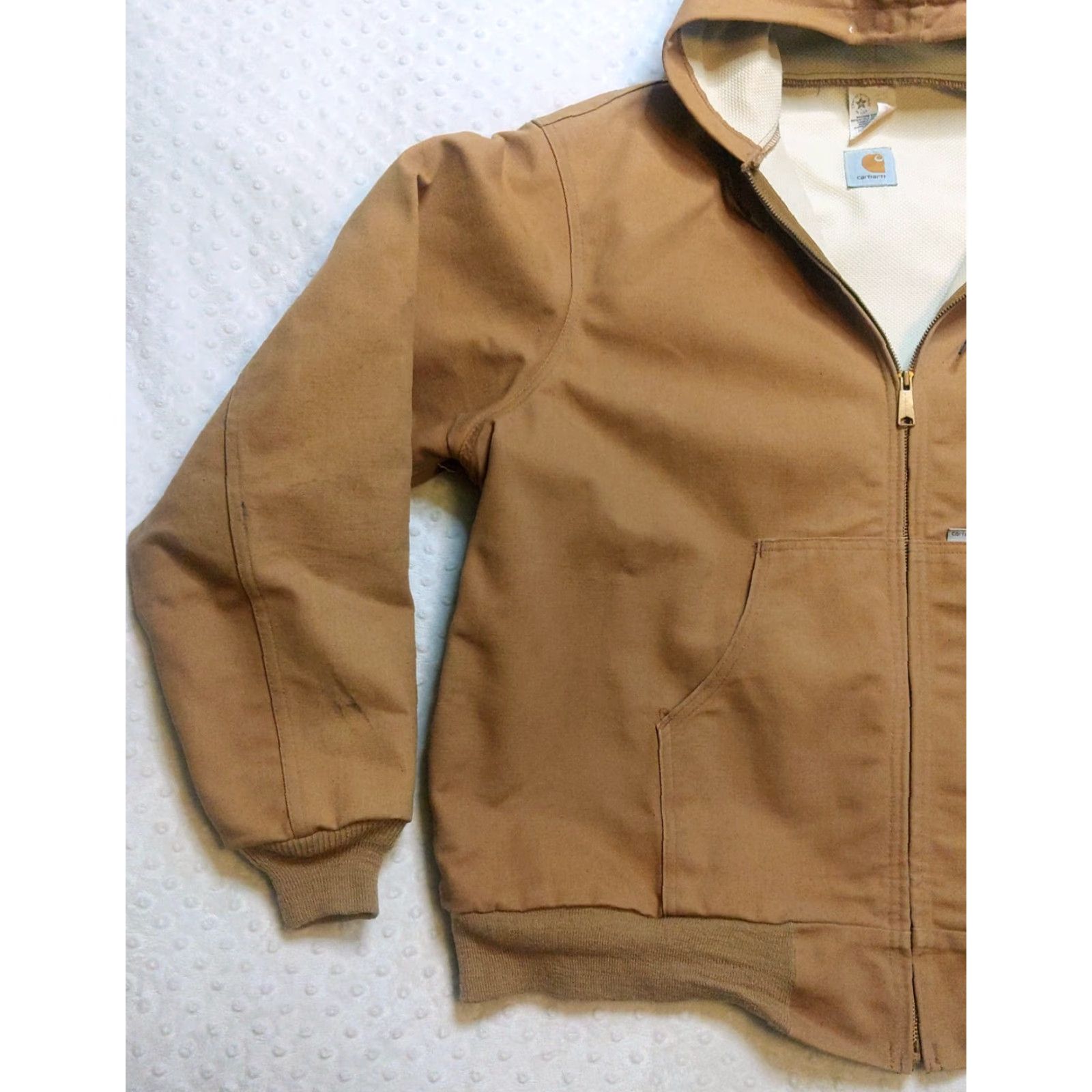 Carhartt VINTAGE Carhartt Mens 2XLT Jacket Hooded Bomber Waffle Lined Canvas Duck Workwear Brown Zip Zipper Mid-Length All Seasons Casual Outdoor 90s USA Mens Size US XXL / EU 58 / 5 - 3 Thumbnail