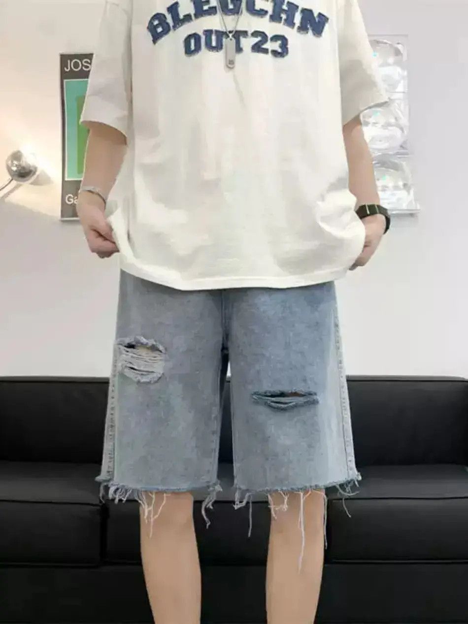 Japanese Brand Loose pleated casual distressed denim shorts Size US 30 / EU 46 - 4 Thumbnail