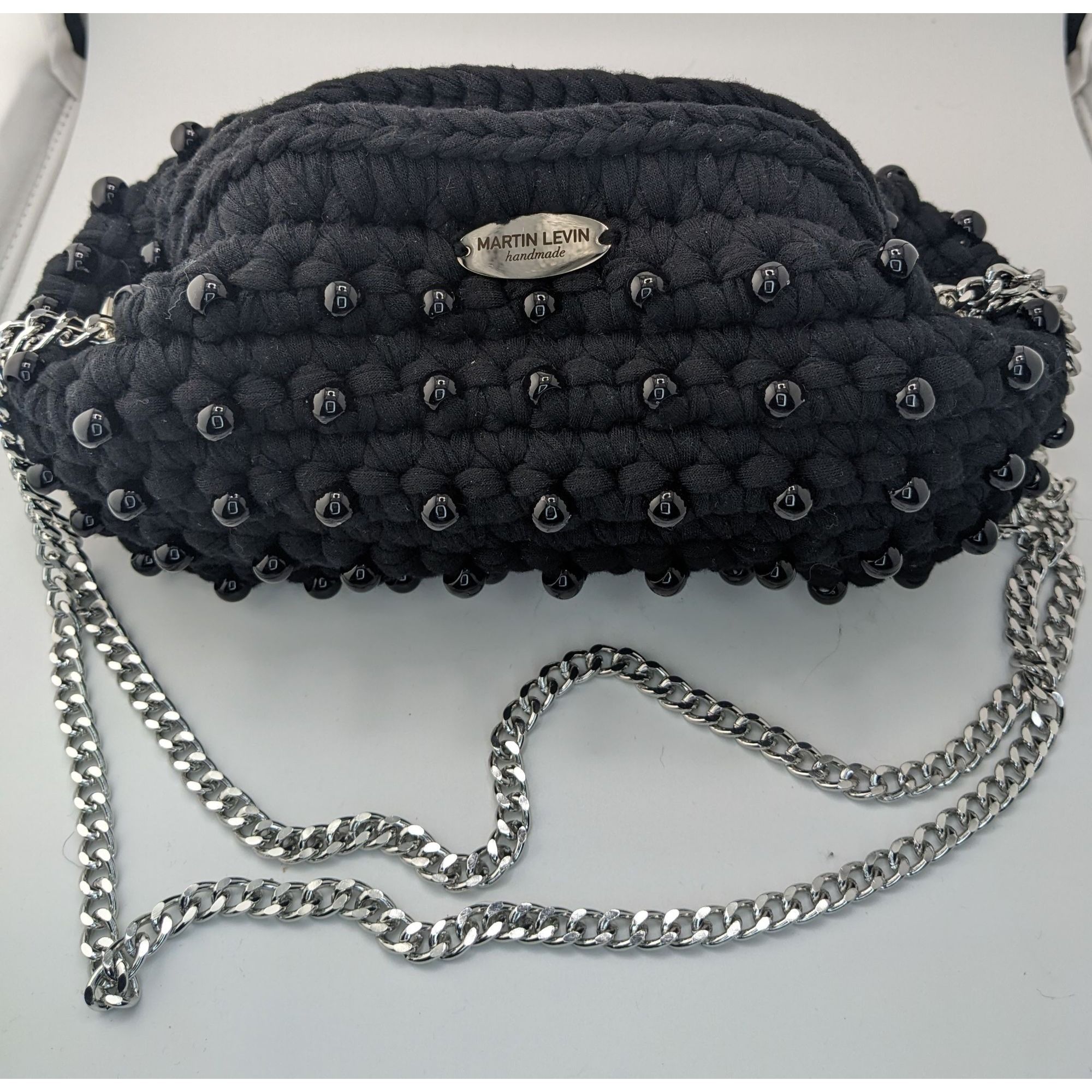 Other Martin Levin Handmade Black Beaded Crochet Bag With Silver C Size ONE SIZE - 4 Thumbnail