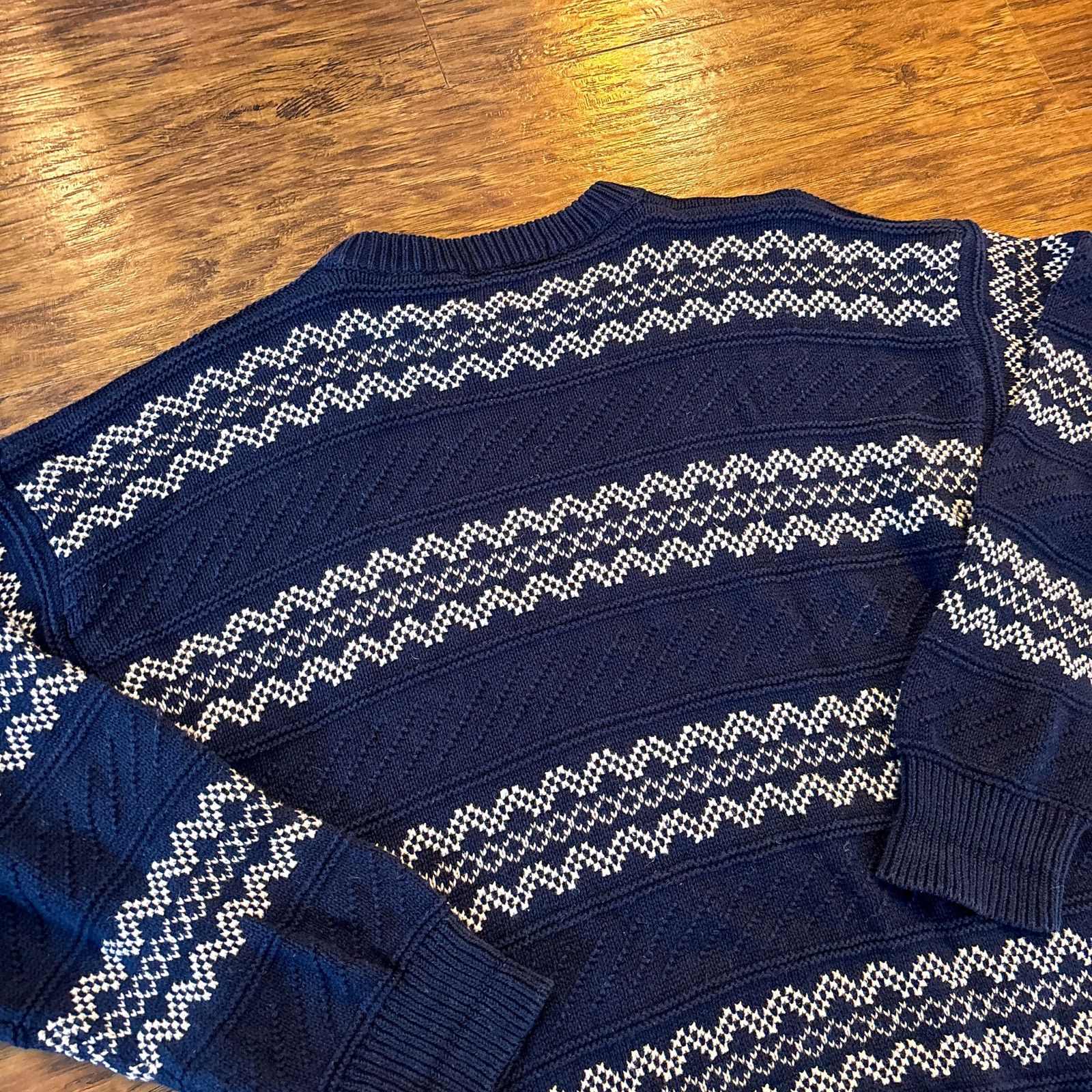 Other Vtg Claybrooke Blue White Chevron Stripe Winter 90s Sweater Size US XL / EU 56 / 4 - 4 Thumbnail
