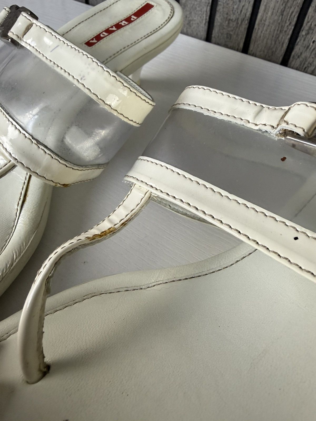 Prada PRADA Beige Leather Clear Thong Kitten Heel Sandals EU 37.5 Size US 7.5 / IT 37.5 - 4 Thumbnail