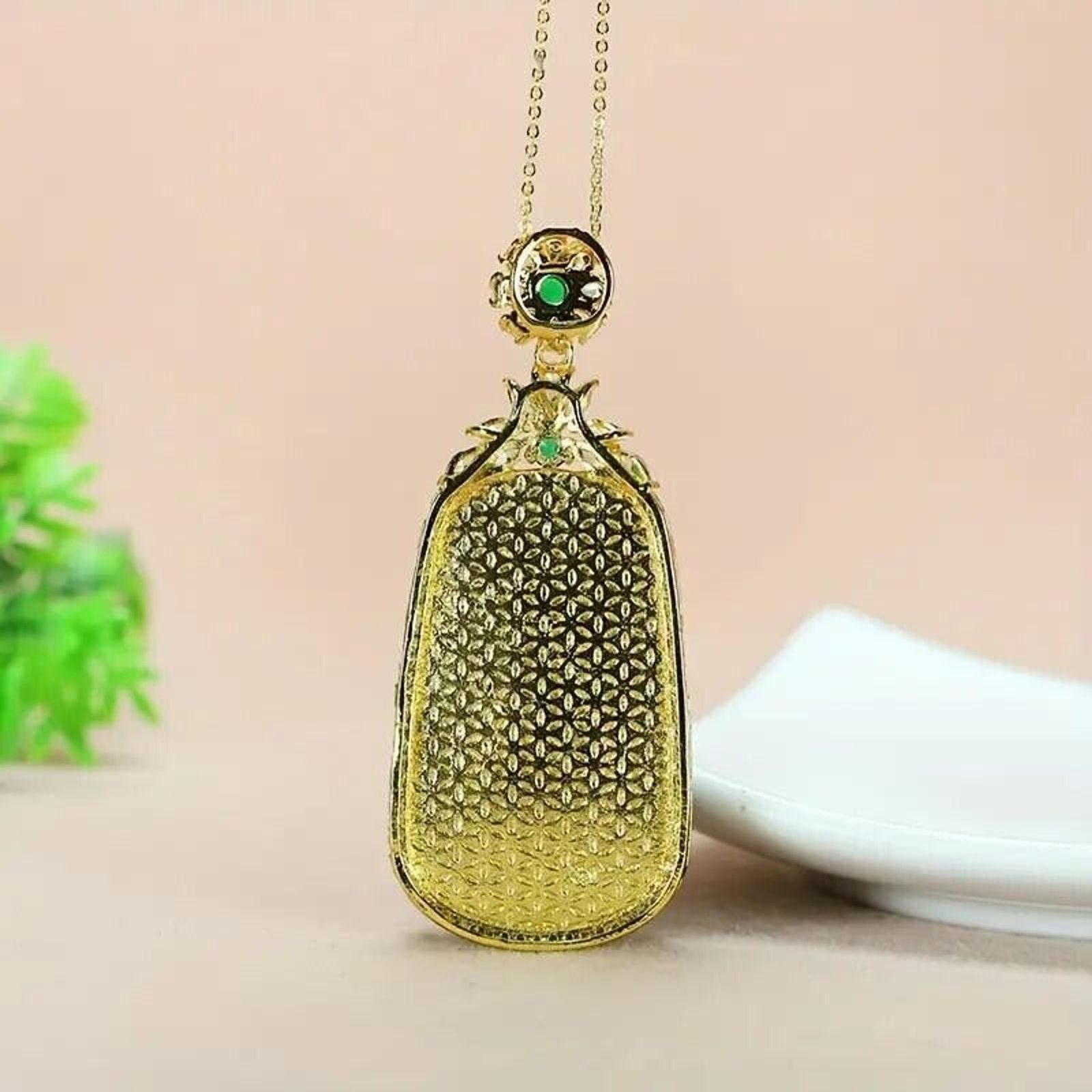 Other Green Faux Jade Pendant Marquis Round Rhinestones •24" Chain Size ONE SIZE - 3 Thumbnail