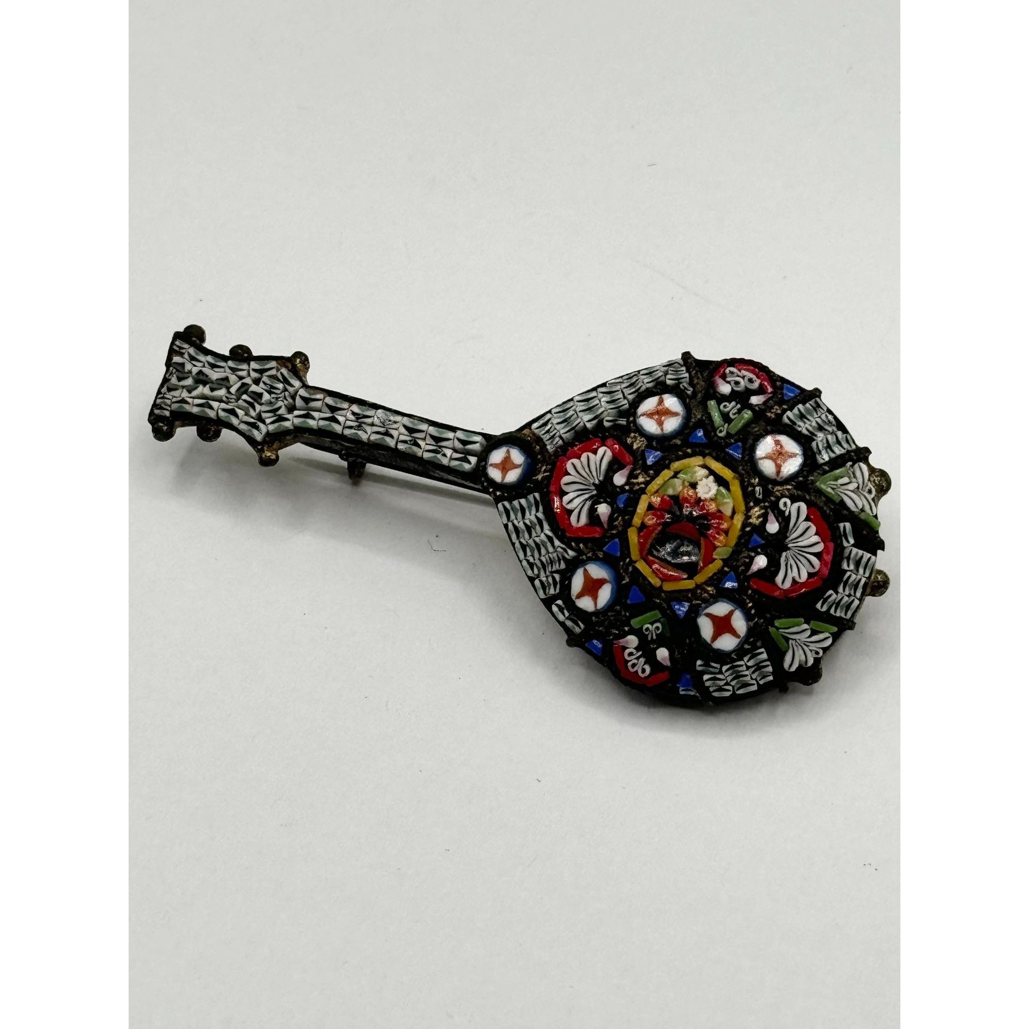 Vintage Estate micro mosaic glass musical instrument brooch pin Size ONE SIZE - 3 Thumbnail