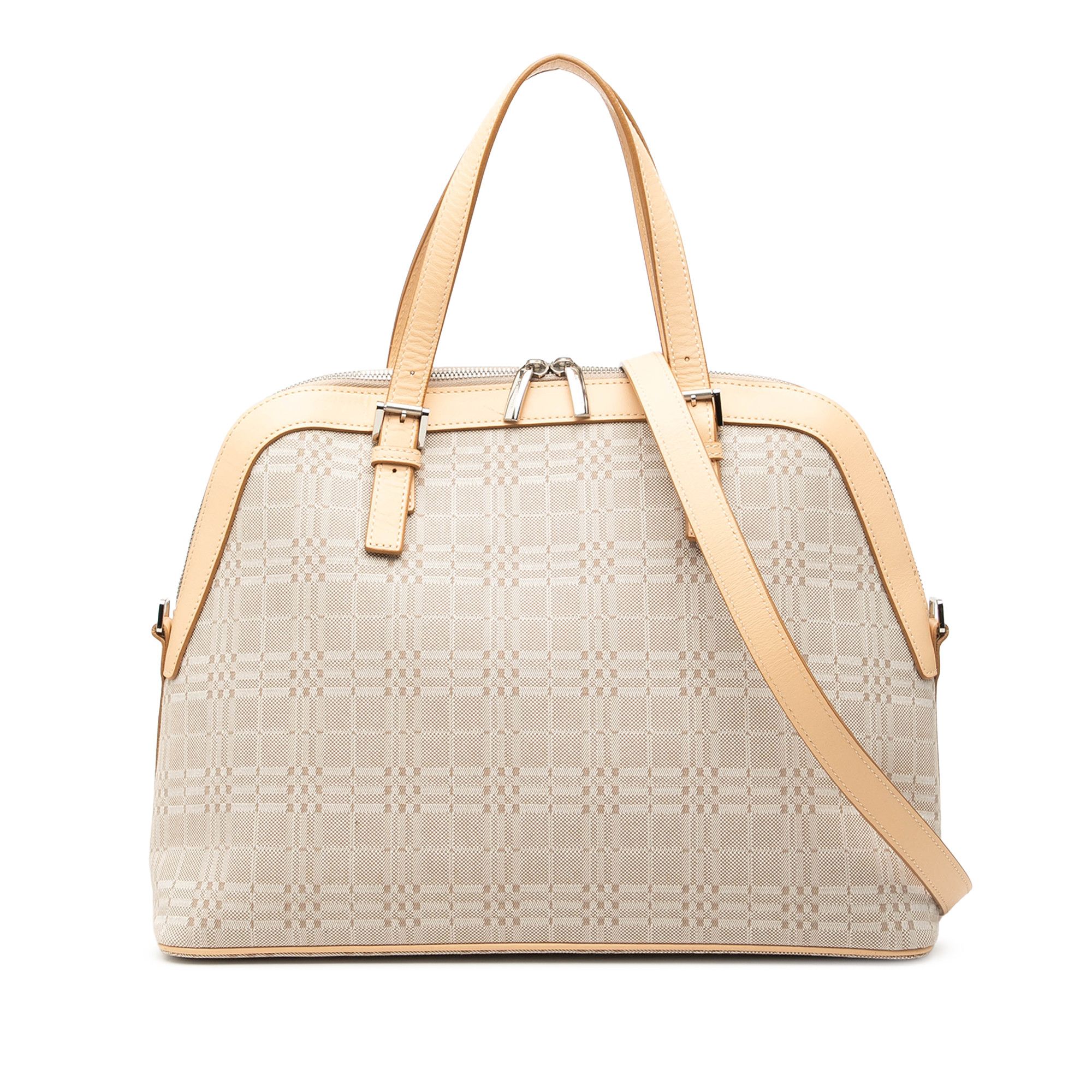 Burberry Leather Trimmed Canvas Dome Satchel
