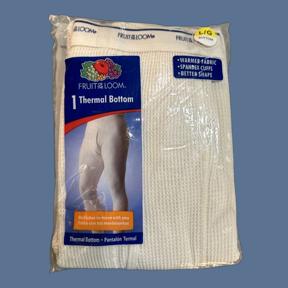 Fruit Of The Loom Fruit of the Loom Mens Thermal Bottoms Long Johns Large 38 Waist Cuffs Soft Natural 100% Cotton Thermal Mens Long Johns Large Natural 38” Waist Size US 33 - 1 Thumbnail
