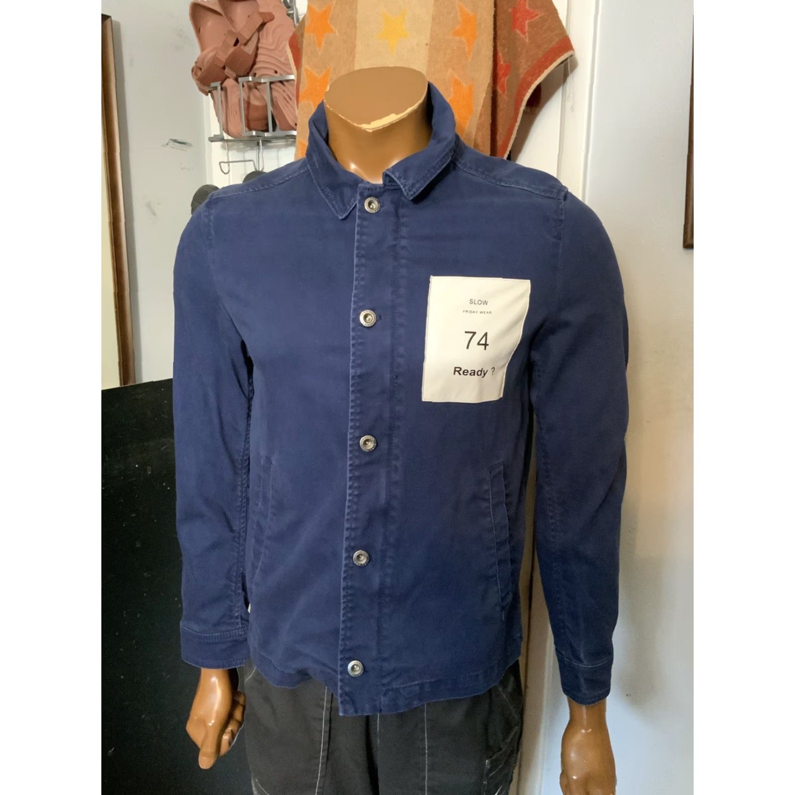 Zara VINTAGE Zara Man Slow Wear 74 Ready Navy Blue Workwear Collared Overshirt Jacket Sz S Men Blue Collared Workwear Jacket Mens Size US S / EU 44-46 / 1 - 7 Thumbnail