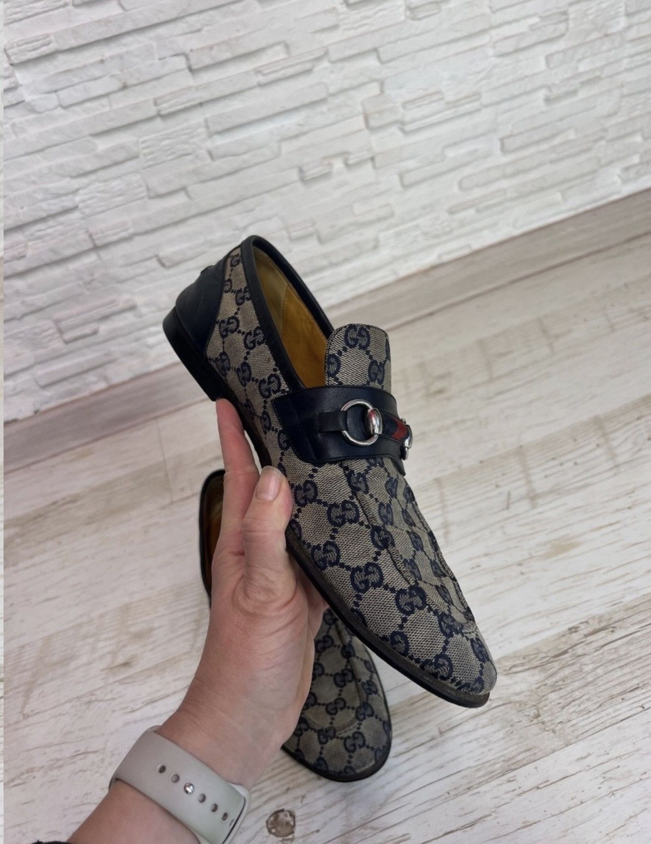Gucci Gucci canvas GG monogram horsebit jordaan loafers slip on 41 Size US 8 / EU 41 - 11 Thumbnail