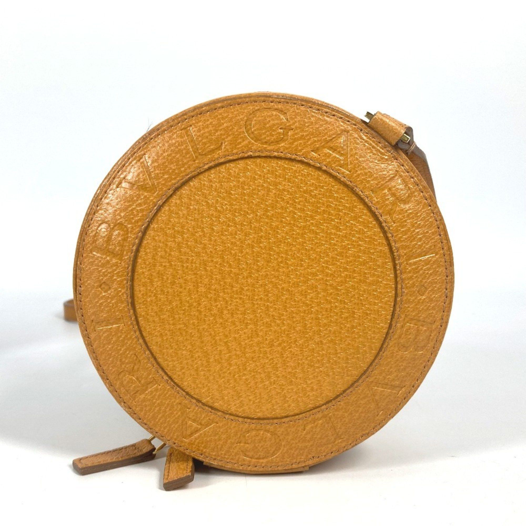 Bvlgari Logo Circle Pochette Bag Crossbody Shoulder Leather Men Women Yellow
