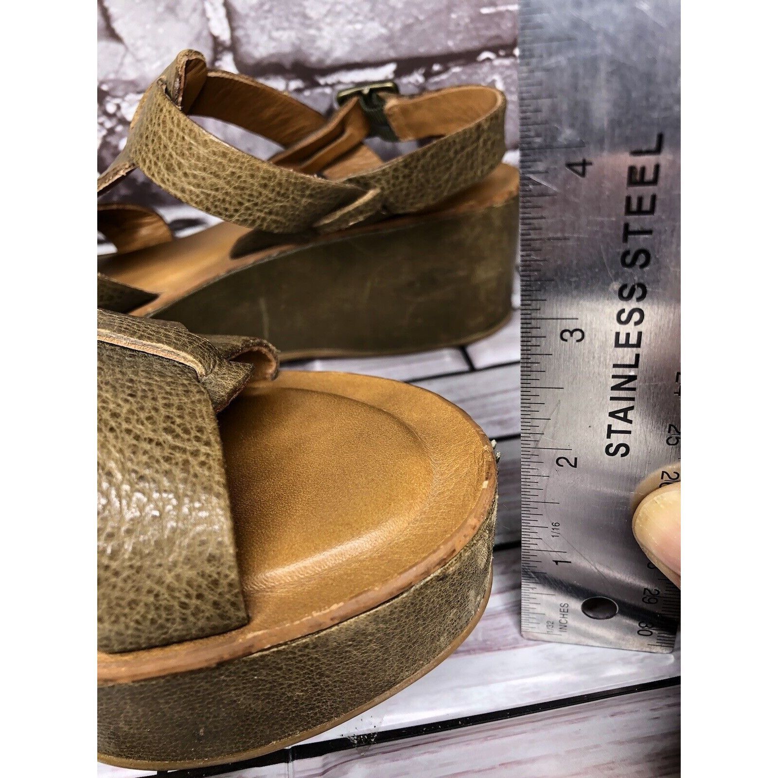 Other Kork-Ease Olive Green Leather Platform Wedge Ankle Strap San Size US 6 / IT 36 - 15 Thumbnail
