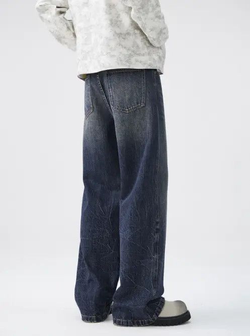Jean Vintage washed tie-dyed distressed cracked straight jeans Size US 32 / EU 48 - 4 Thumbnail
