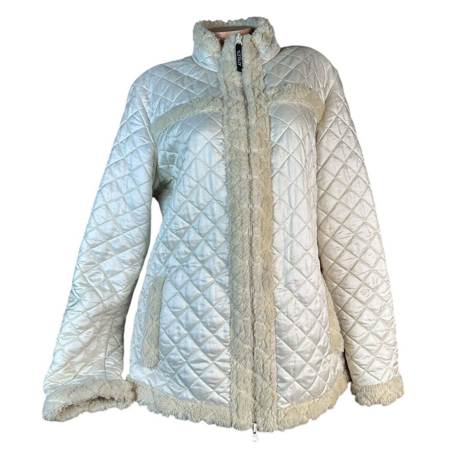 Athleta Athleta Womens Quilted Jacket Ivory Sherpa Faux Fur Trim XL Size XL / US 12-14 / IT 48-50 - 1 Thumbnail