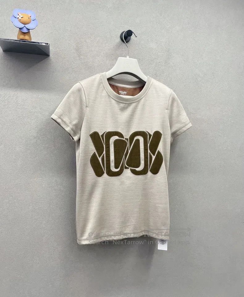 Hermes Hermes Beige short-sleeve T-shirt with velvet lettering pr Size XXS / US 00 / IT 34 - 3 Thumbnail