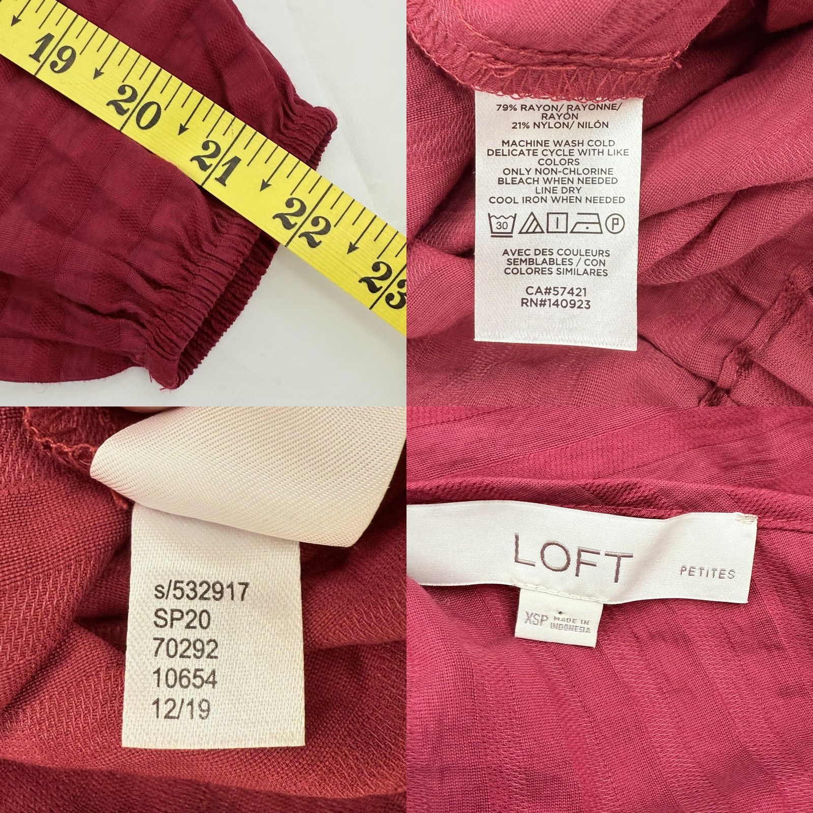 Loft VINTAGE LOFT Blouse Womens XS Petite Red Textured Stripe Long Sleeve Elastic Hem Top Size XS / US 0-2 / IT 36-38 - 8 Thumbnail