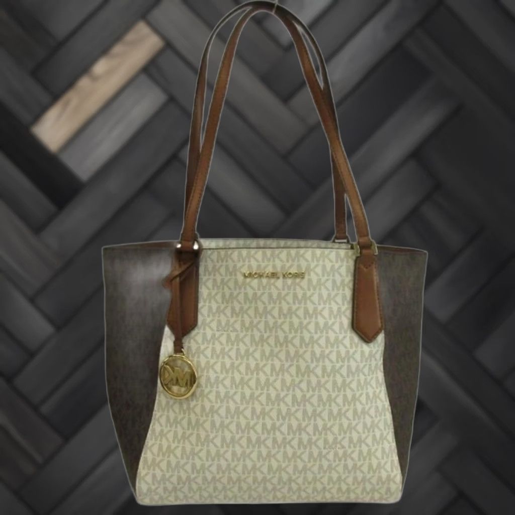 Michael Kors Michael Kors Tote Bag PVC Leather MK Signature Logo Gold Hardware Womens Size ONE SIZE - 1 Thumbnail