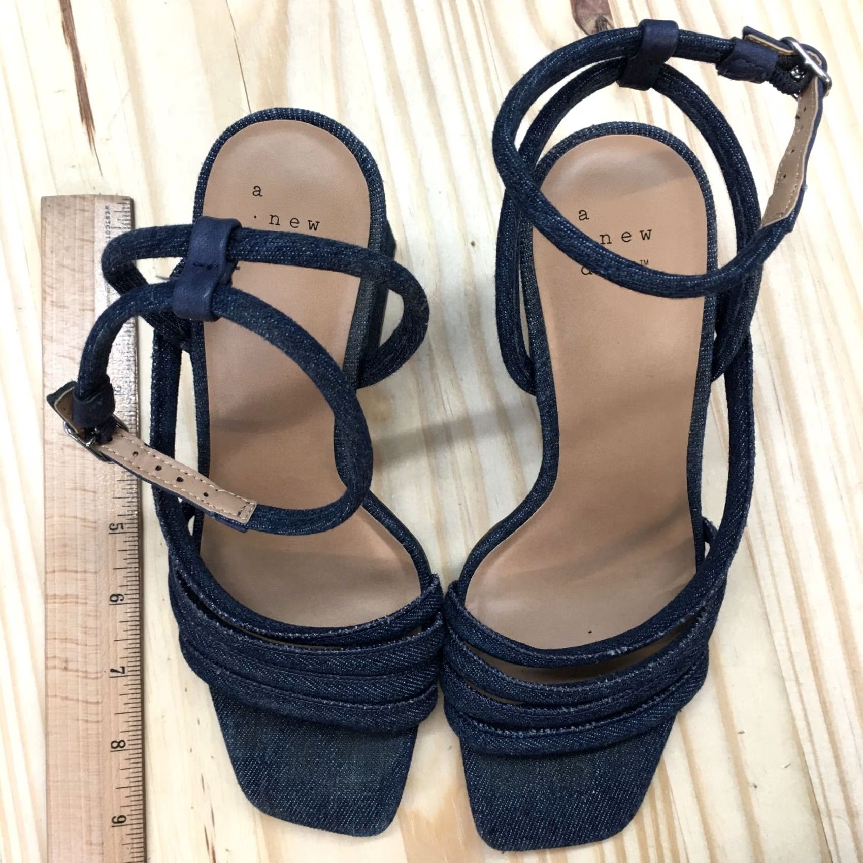 Vintage A New Day Sandals Womens 7 Katana Gladiator Blue Denim Ankle Strap Block Heels Size US 7 / IT 37 - 5 Thumbnail