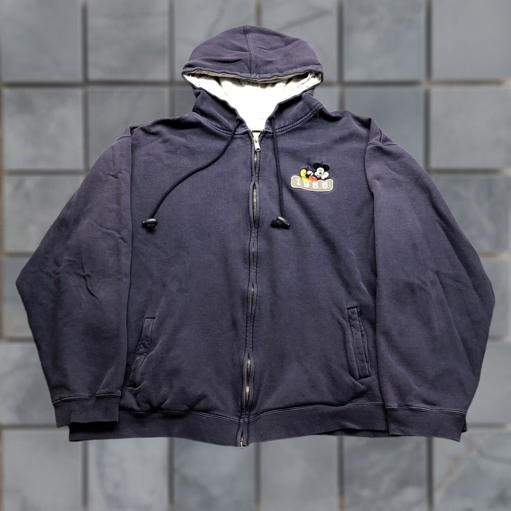 Vintage Disneyland Resort Hoodie Mens 3XL Blue Full Zip Fleece Sweatshirt Mickey 1955 Size US XXL / EU 58 / 5 - 1 Thumbnail