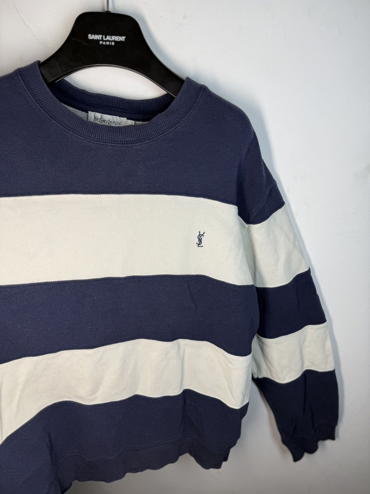 Yves Saint Laurent Pique YSL Crewneck Navy/White Striped YSL Sweatshirt Size US XL / EU 56 / 4 - 12 Thumbnail