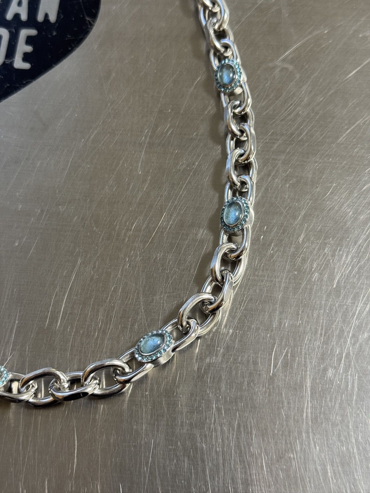 Jewelry Silver Wallet Chain Light Blue Stone 22" Size ONE SIZE - 4 Thumbnail