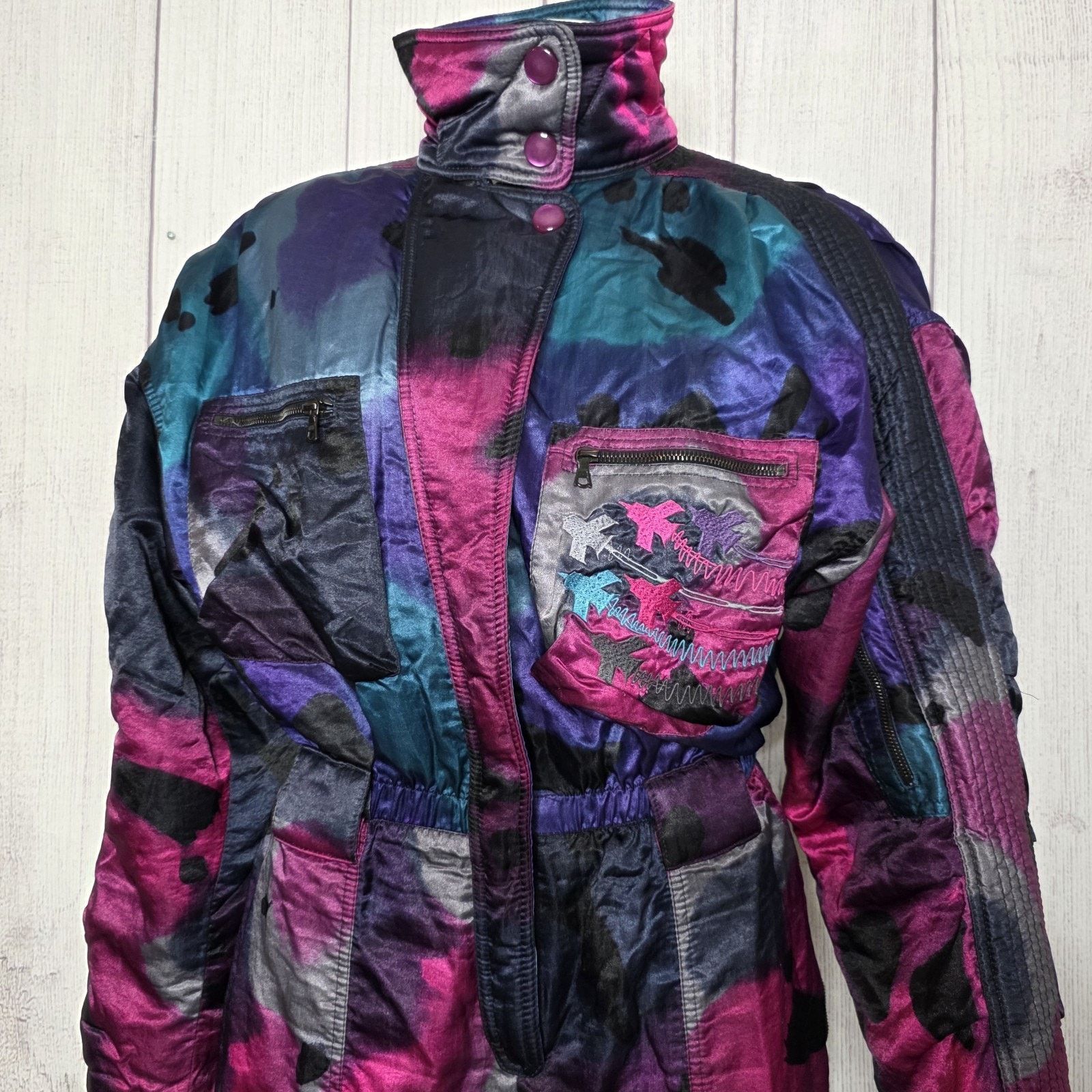 Vintage Vintage 80s 90s Neon Splatter Abstract Snowsuit One Piece Size 29" - 5 Thumbnail