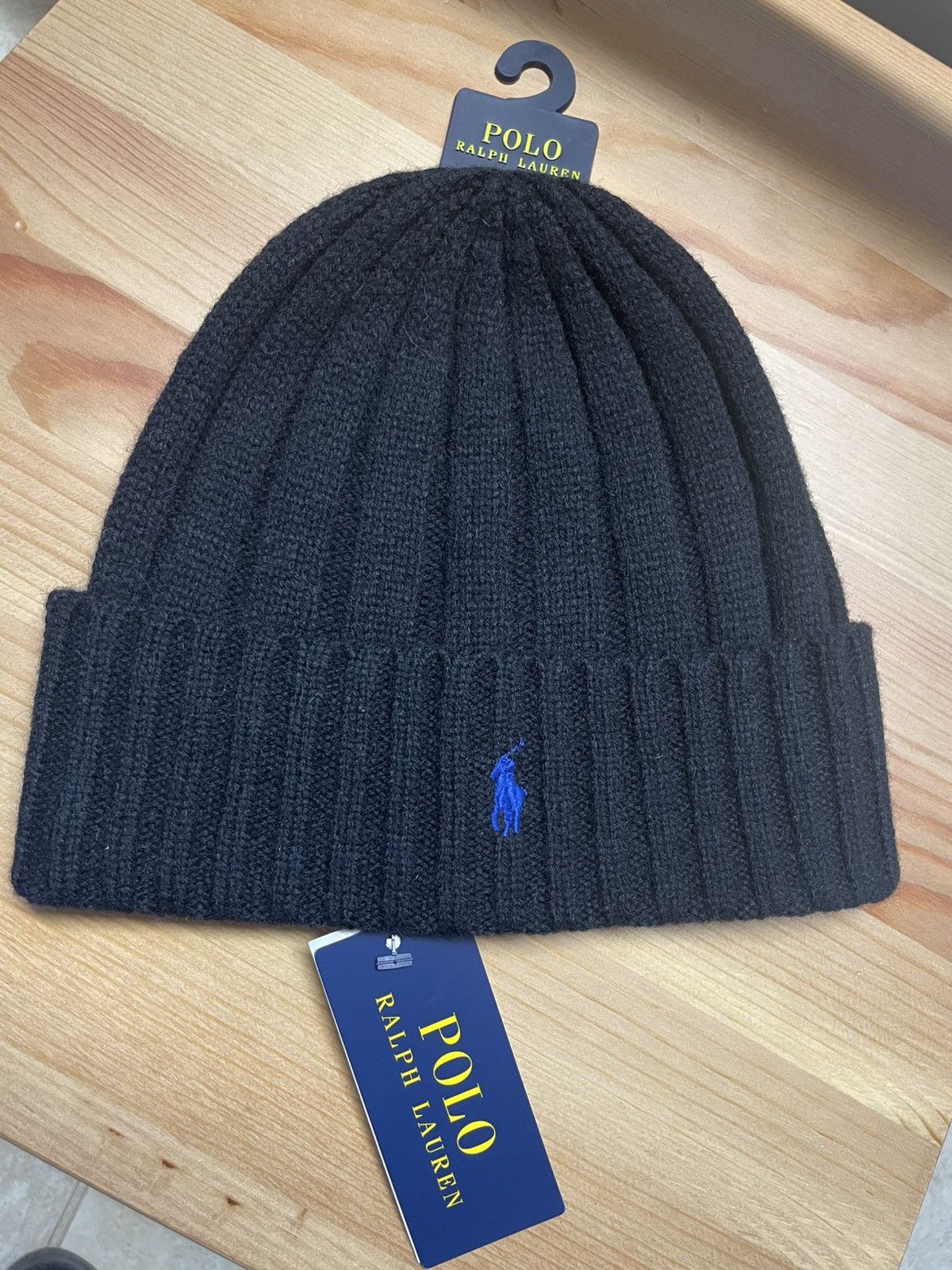 Polo Ralph Lauren Polo Ralph Lauren Beanie Black Hat RL Knit Blue Pony NWT Size ONE SIZE - 1 Thumbnail