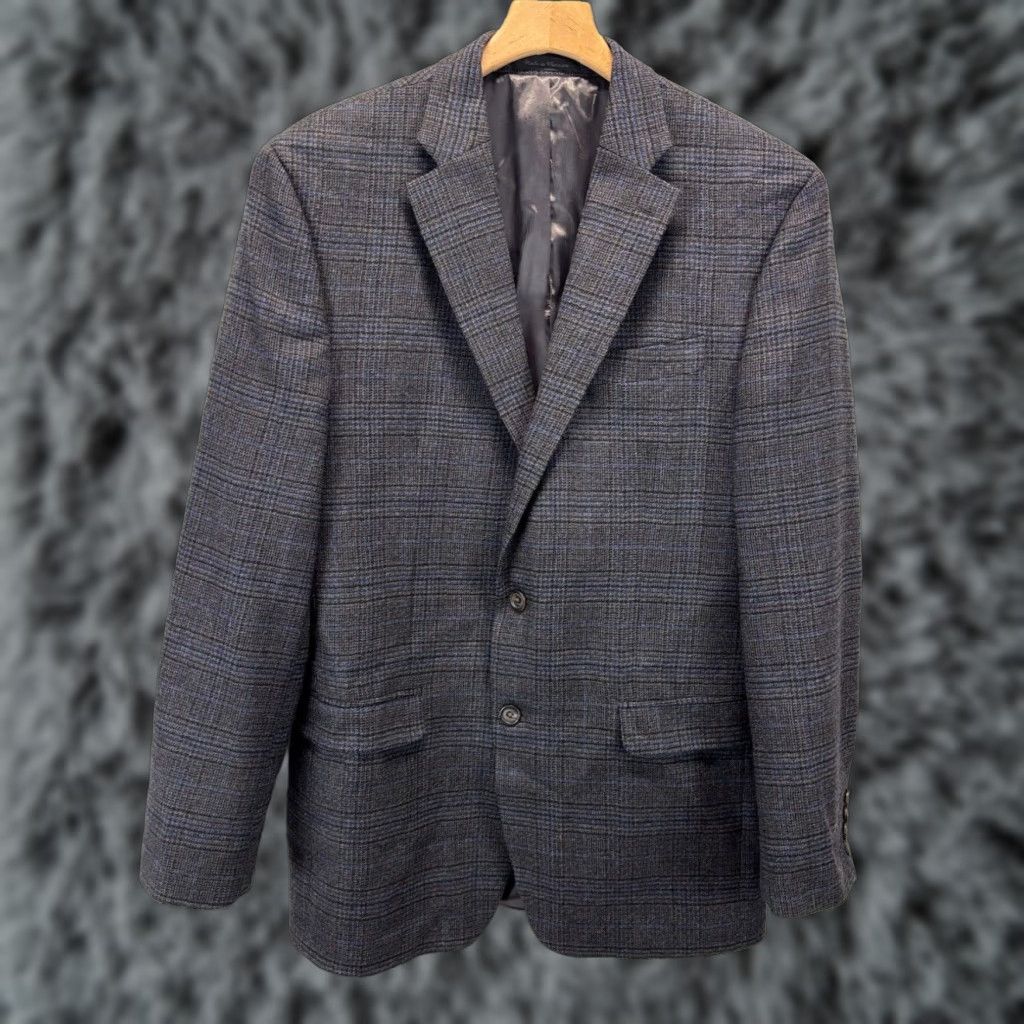 Ralph Lauren Lauren Ralph Lauren Mens Blazer Jacket 42L Grey Blue Glen Plaid Wool Business Fall Winter Size 42L - 1 Thumbnail