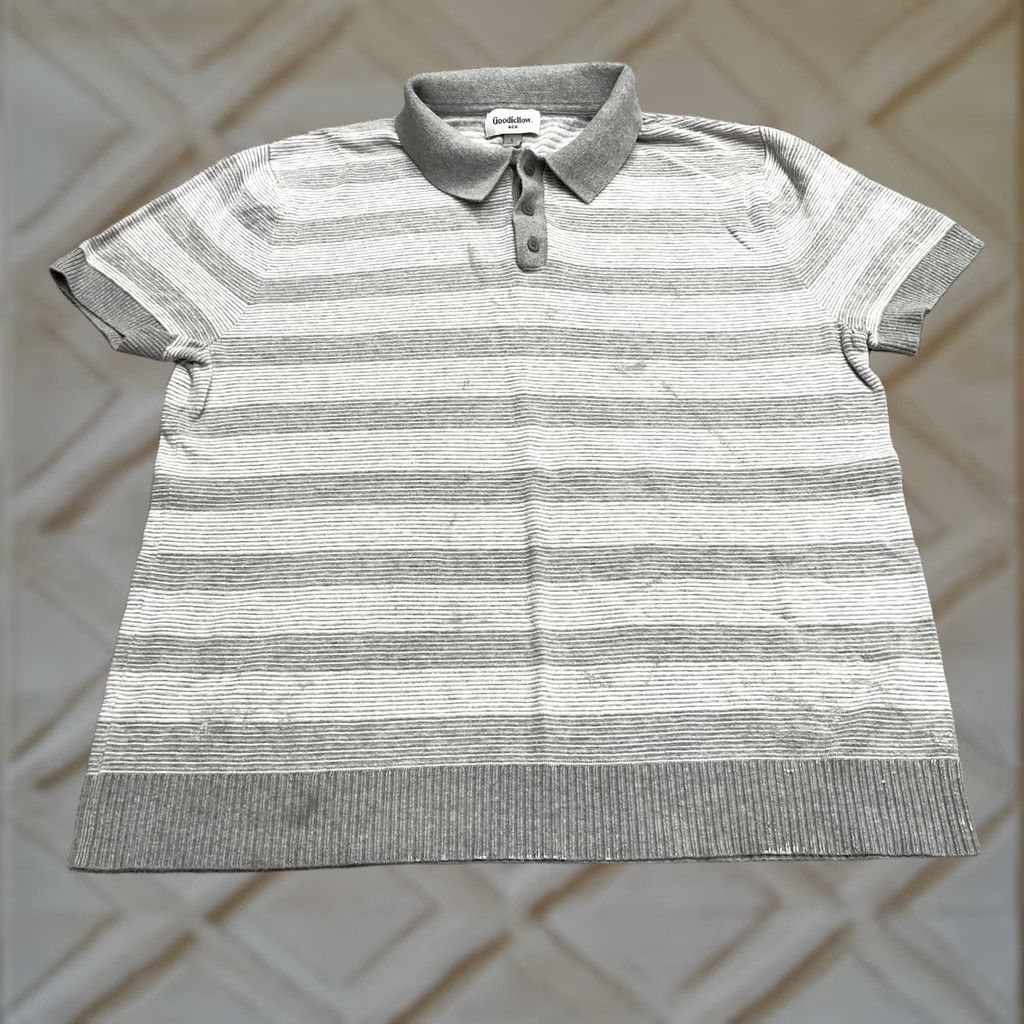 Vintage Goodfellow Polo Shirt Mens L Gray White Striped Cotton Knit Casual Top Size US L / EU 52-54 / 3 - 1 Thumbnail