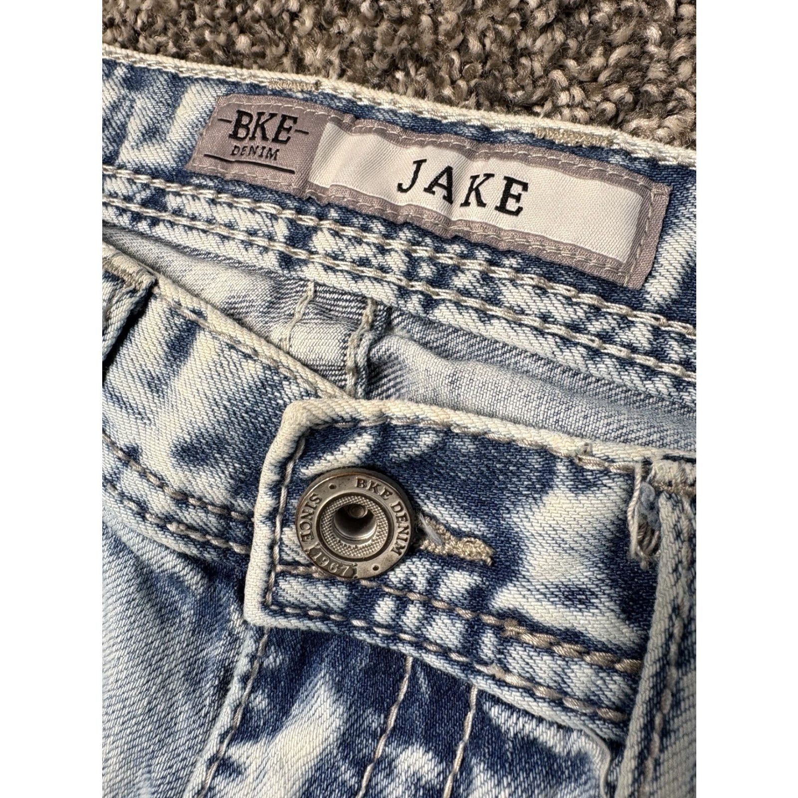 BKE VINTAGE BKE Jake Jeans Mens 31x30 Straight Light Blue Distressed Acid Wash Size US 31 - 3 Thumbnail