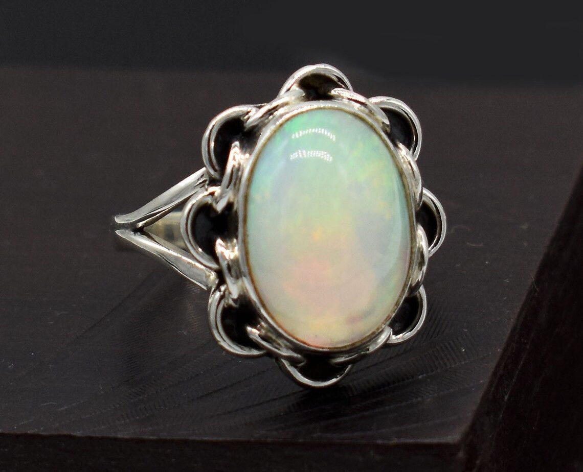 Handmade Natural Ethiopian Opal Ring Sterling Silver Jewelry Size ONE SIZE - 4 Thumbnail