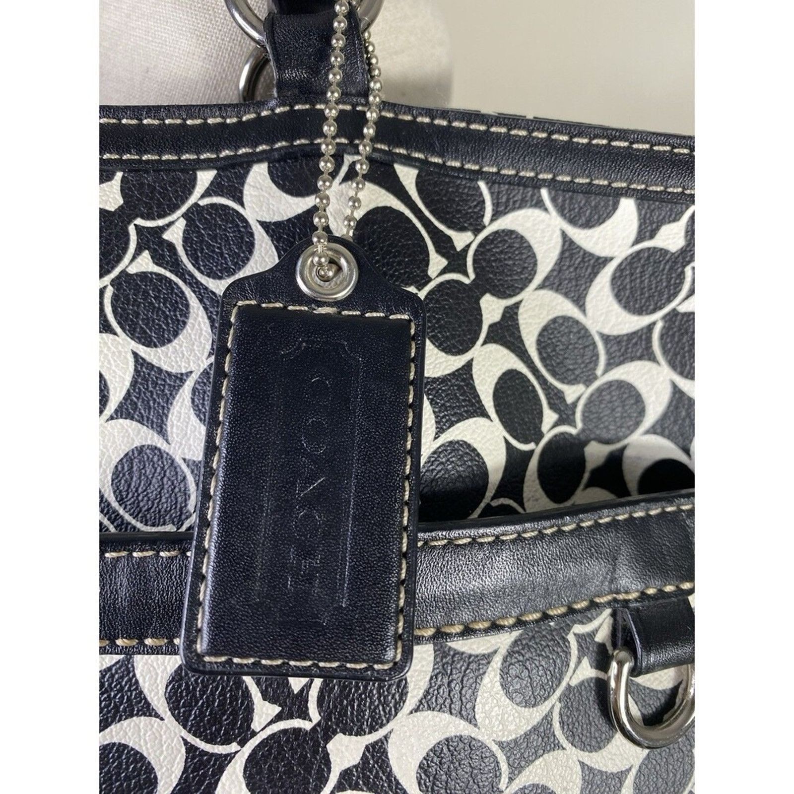 Coach Coach Chelsea Heritage Stripe Signature Tote Black White Size ONE SIZE - 3 Thumbnail