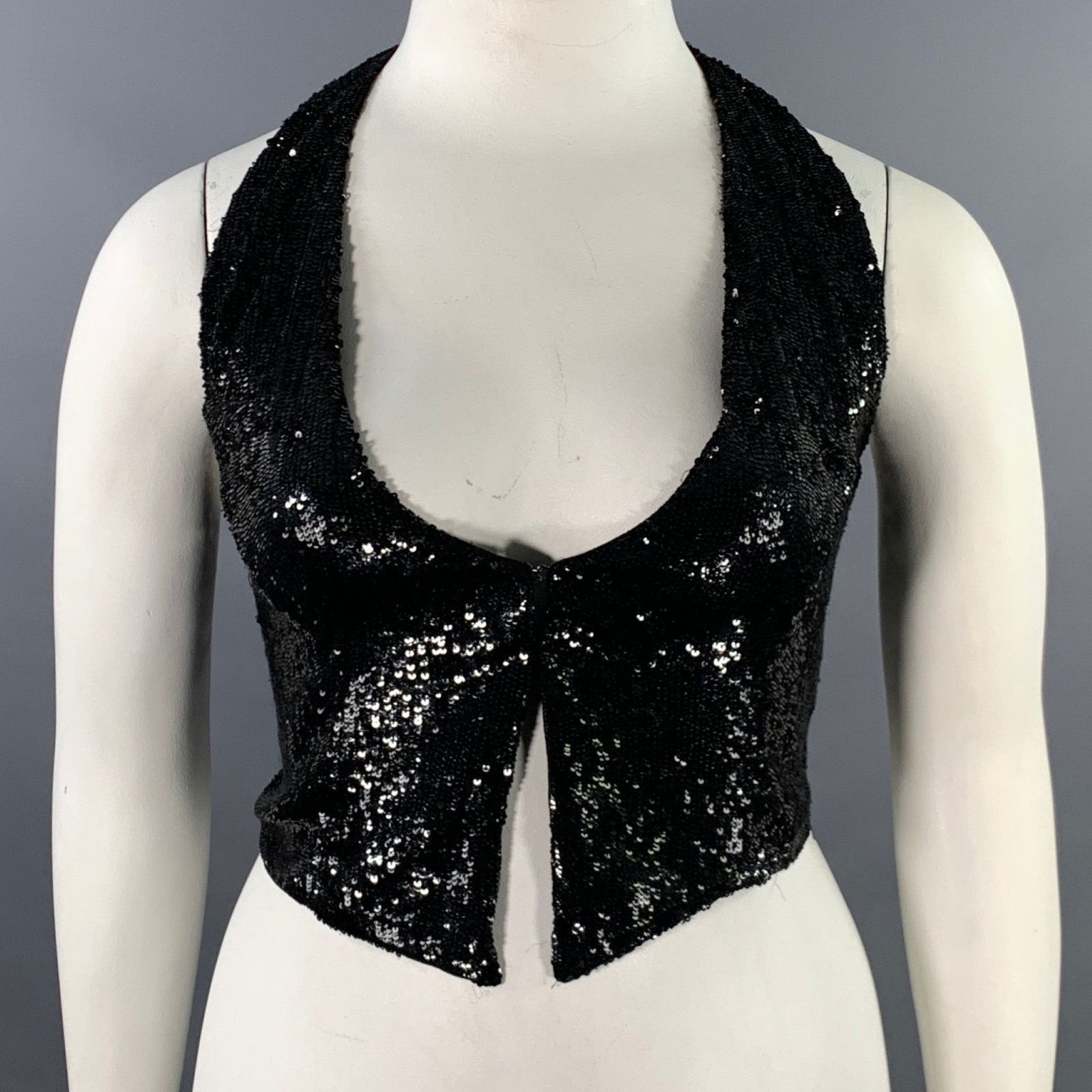 Armani Exchange ARMANI EXCHANGE L Black Silk Blend Sequined Hook Eye Vest Size L / US 10 / IT 46 - 1 Thumbnail