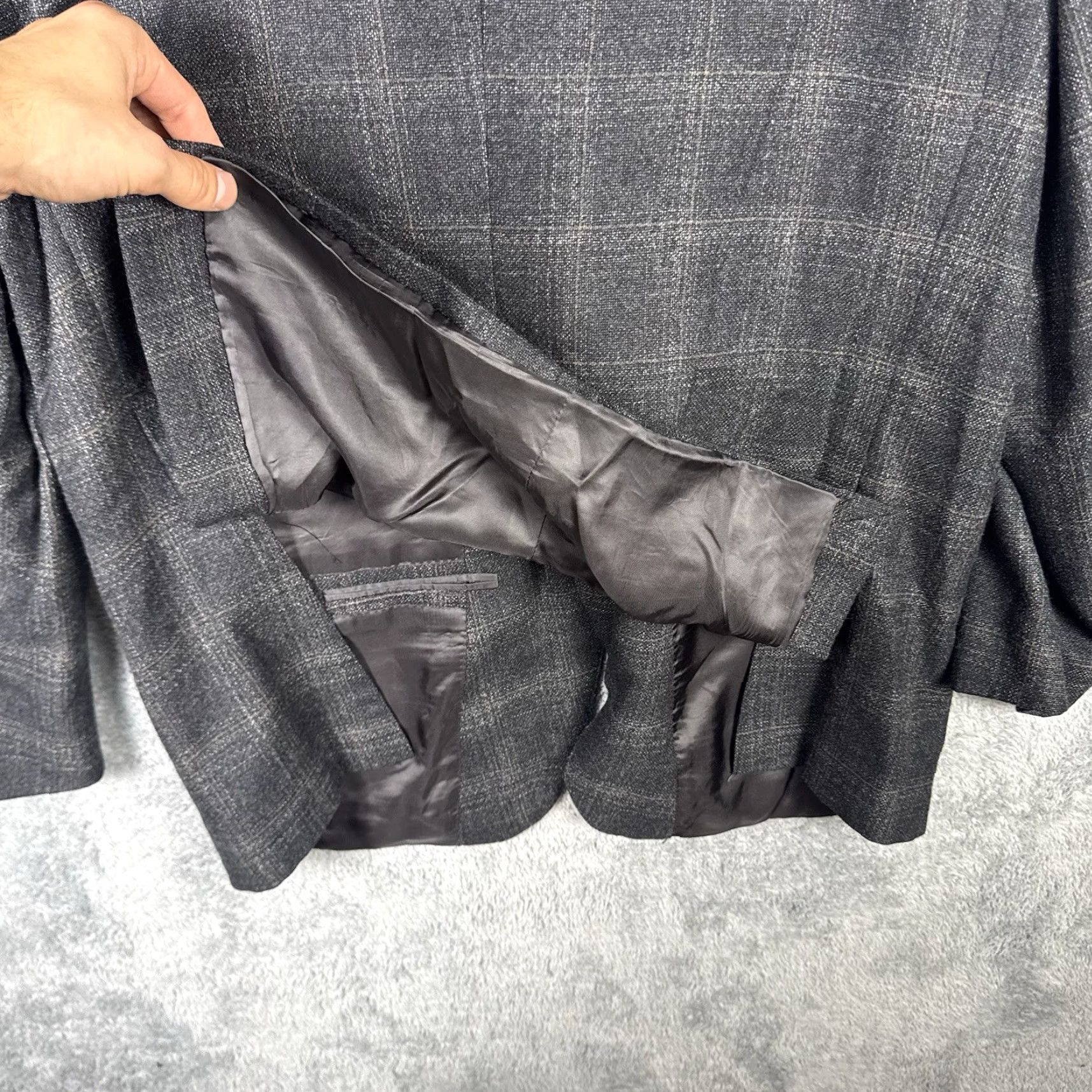 Vintage Samuelsohn Blazer Men 46R Wool Tweed Notch Lapel Single-Breasted Two-Button Black 1923 SB Garner Italy Vintage/Business/Formal Jacket Coat Medium? Size 46R - 7 Thumbnail