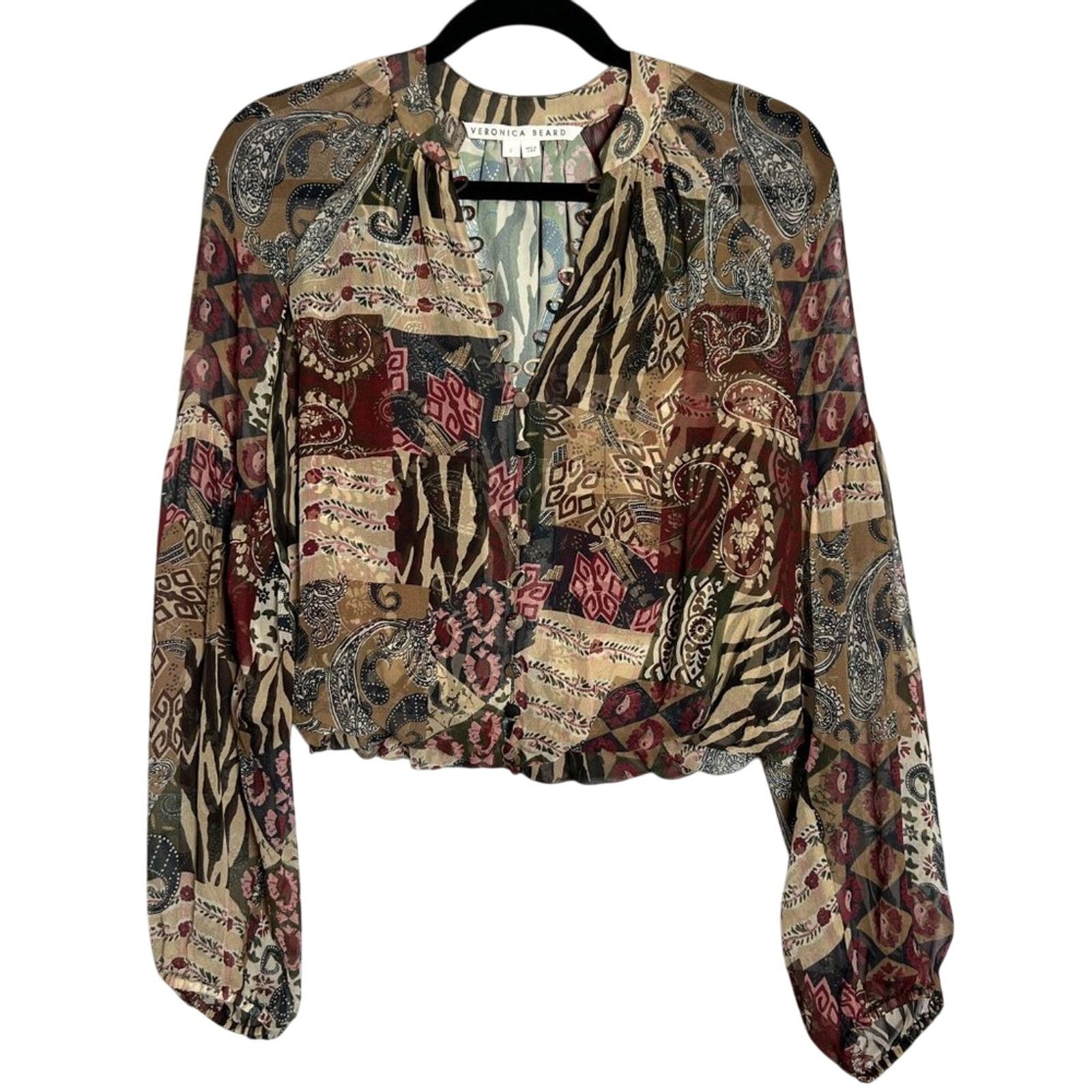 Veronica Beard Veronica Beard Jayce Silk Patchwork Blouse Print Size 2 Size XS / US 0-2 / IT 36-38 - 1 Thumbnail