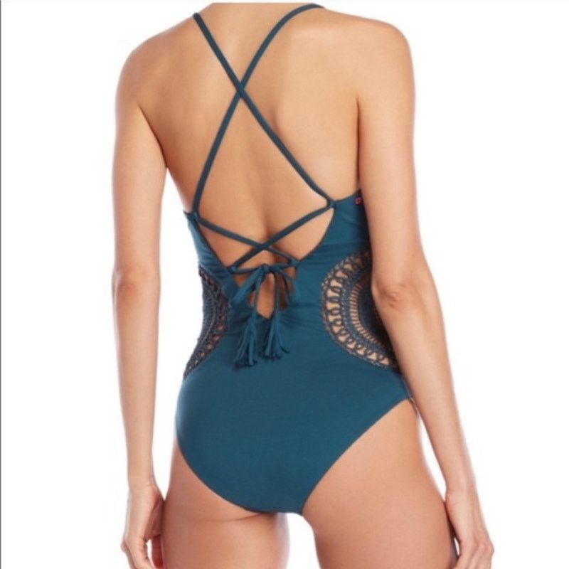 Red Carter Teal crochet one piece swimsuit NEW Red Carter bathing suit Size ONE SIZE - 10 Thumbnail