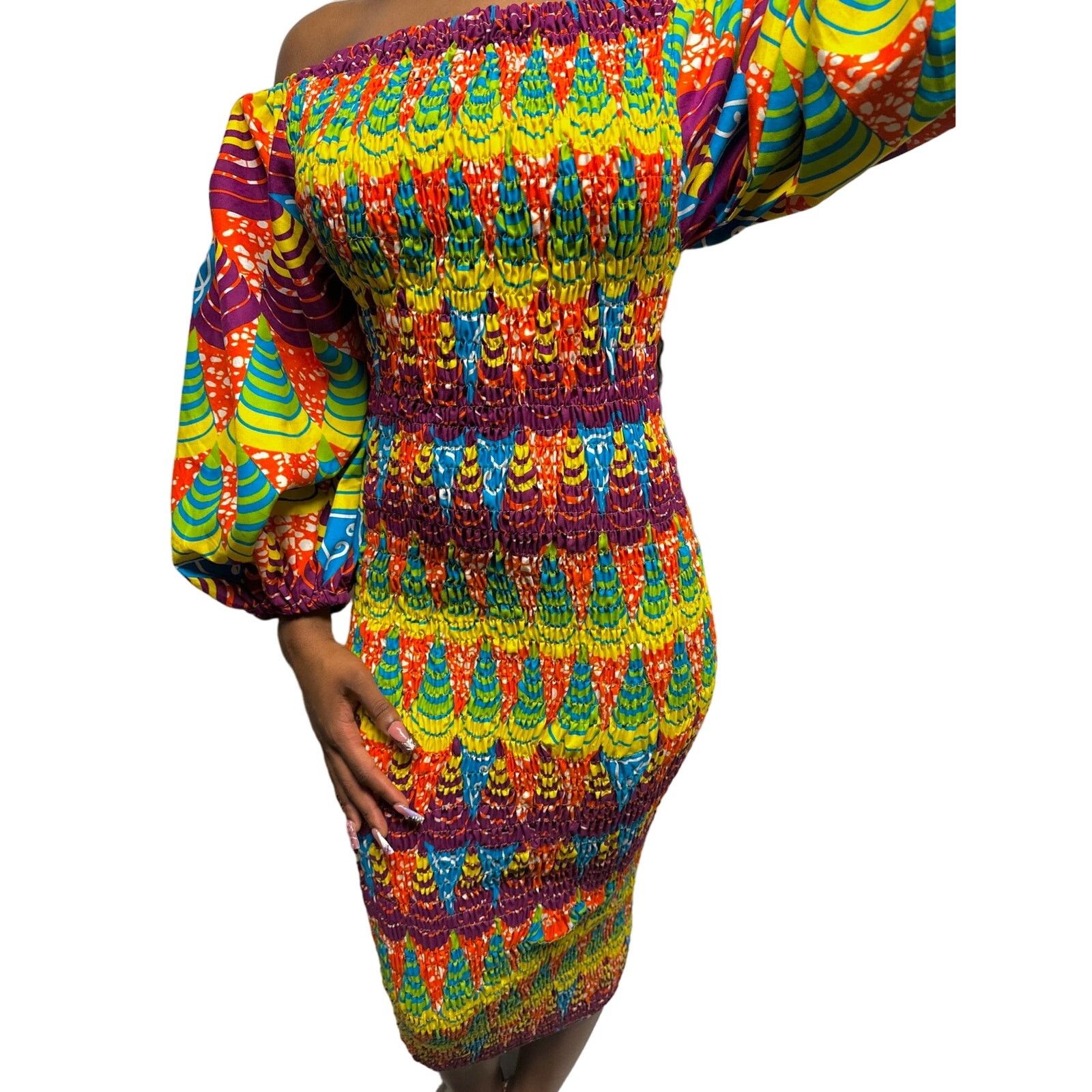 Other Yellow multicolored African print body con dress puff sleeve Size M / US 6-8 / IT 42-44 - 5 Thumbnail