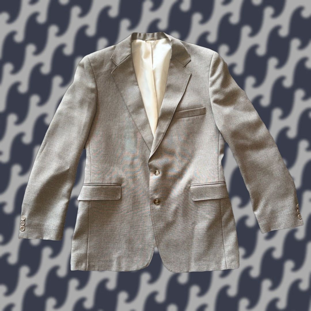 Levi's VINTAGE Levi's Blazer Action Suit Jacket Mens 42L Tan Classic Western 80s Cowboy Notch Lapel Single-Breasted Two-Button Front Long Coat Bedrock Size 42R - 1 Thumbnail