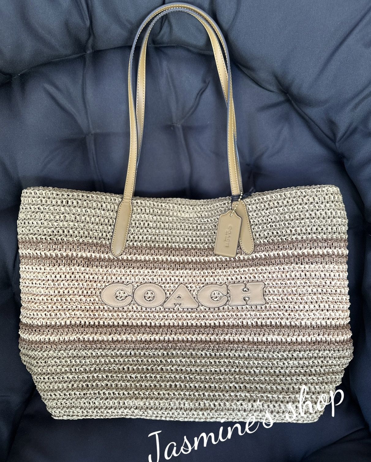 Coach NWT COACH Straw and smooth leather City Tote Bag CBG87 Size ONE SIZE - 3 Thumbnail