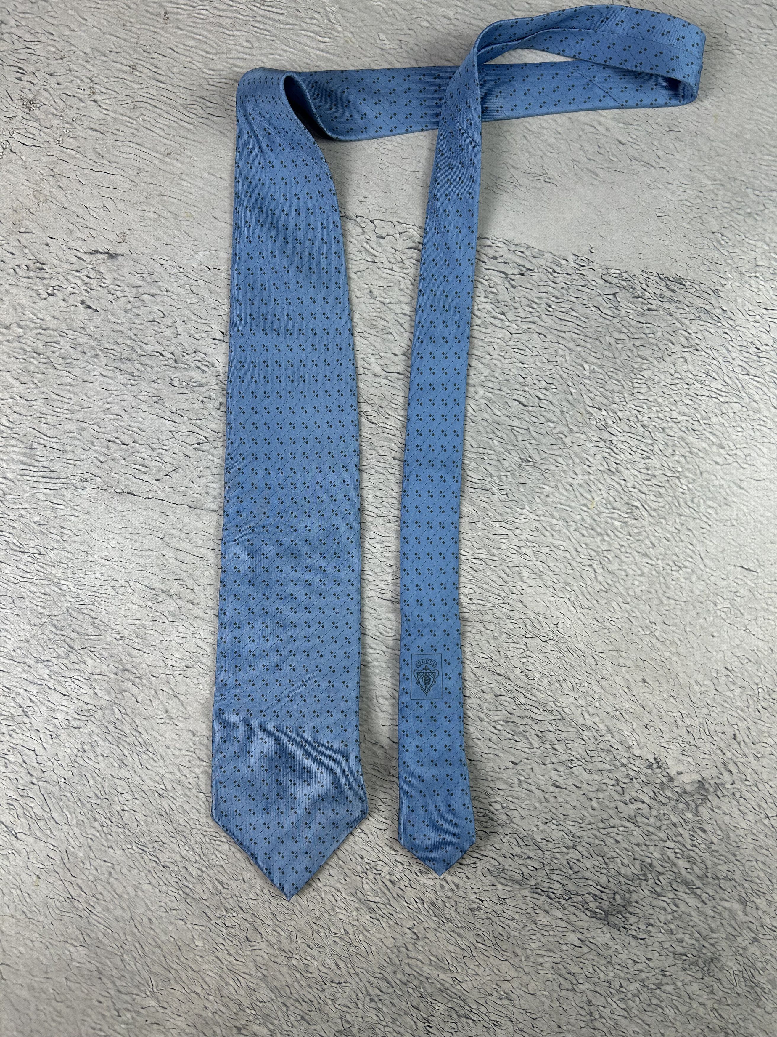 Gucci Gucci Silk Tie Blue Classic Made In Italy Size ONE SIZE - 8 Thumbnail
