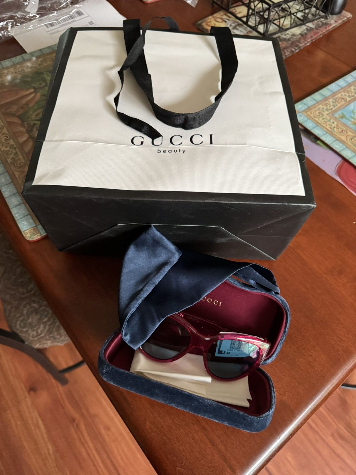 Gucci Gucci 56mm Cat Eye Sunglasses Red with blue lenses Size ONE SIZE - 13 Thumbnail