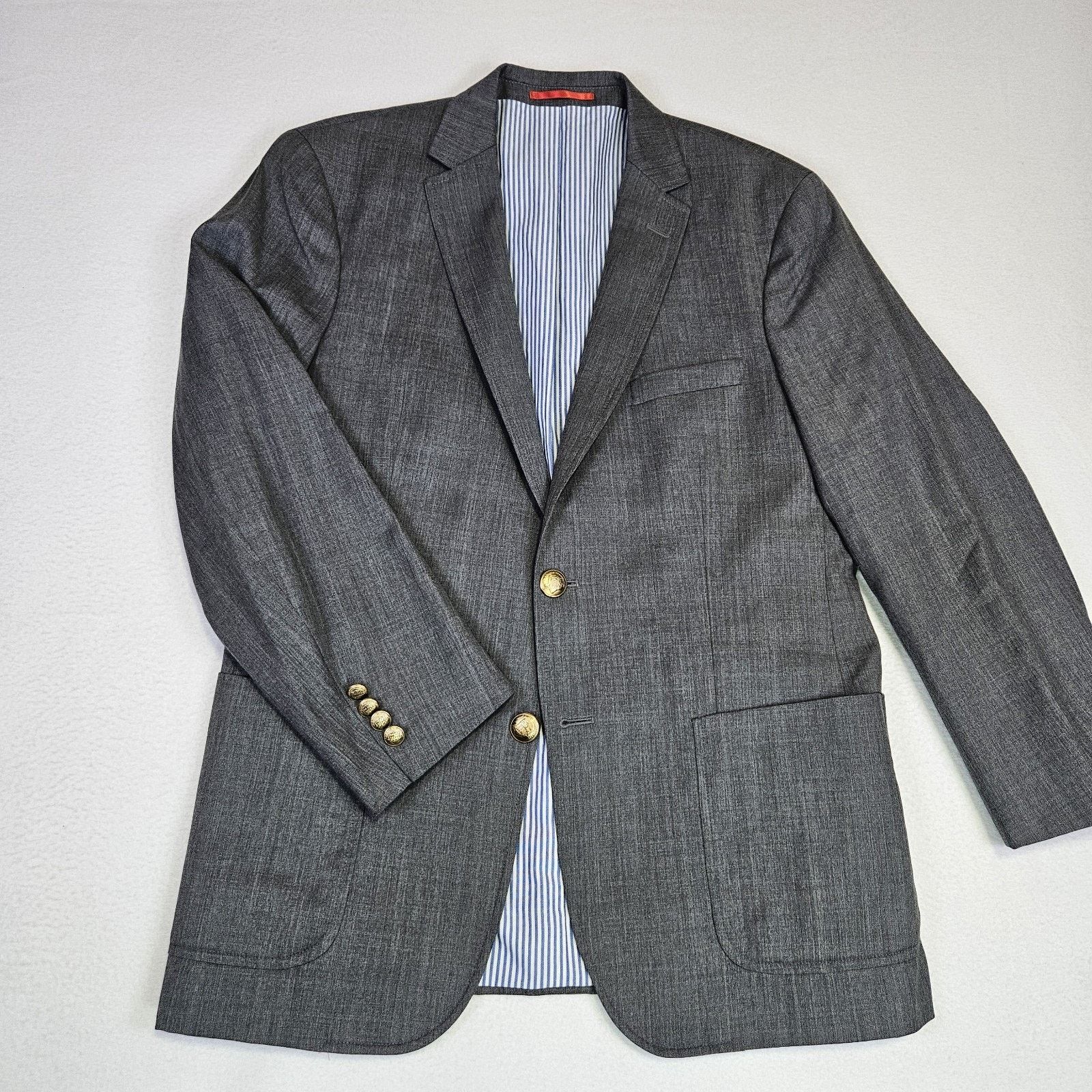 Gant Gant Downtown Jacket Blazer Gold Crest Button Gray Wool Suit Size 42R - 1 Thumbnail