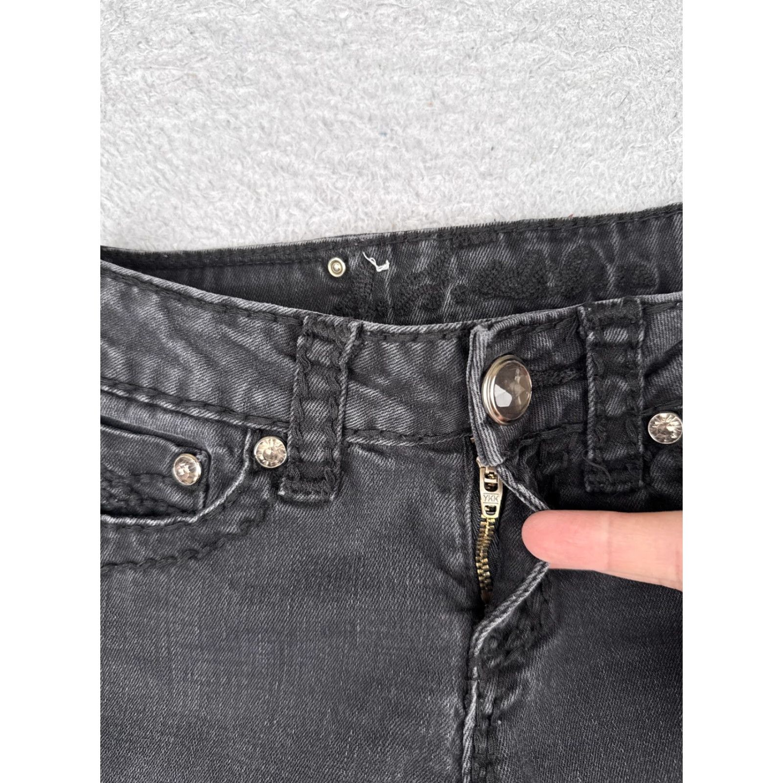 Denime LA Idol Jeans Shorts Juniors 1 Black Denim Cut-Off Frayed Hem Rhinestone 24x4.5 Size 25" / US 0 / IT 36 - 6 Thumbnail
