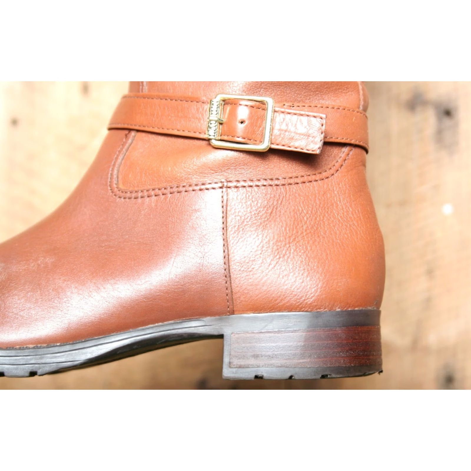 Ralph Lauren VINTAGE LRL Sabina Chestnut Brown Leather Buckle Strap 17" Tall Knee-High Boots Sz. 8B Womens Leather Riding Boot Smoking? Size US 8 / IT 38 - 6 Thumbnail