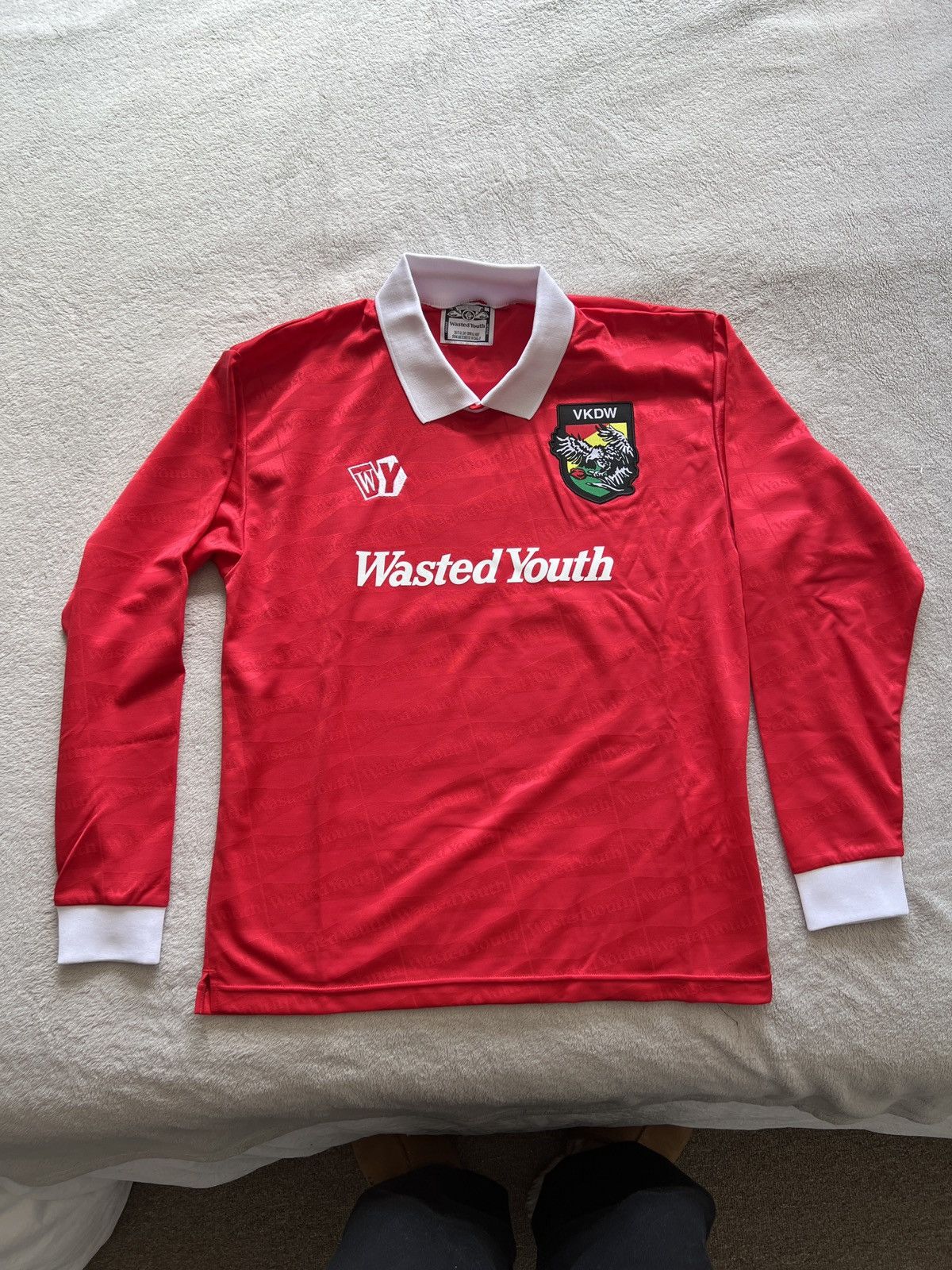 image of Girls Dont Cry Wasted Youth Soccer Jersey in Red, Men's (Size Medium)
