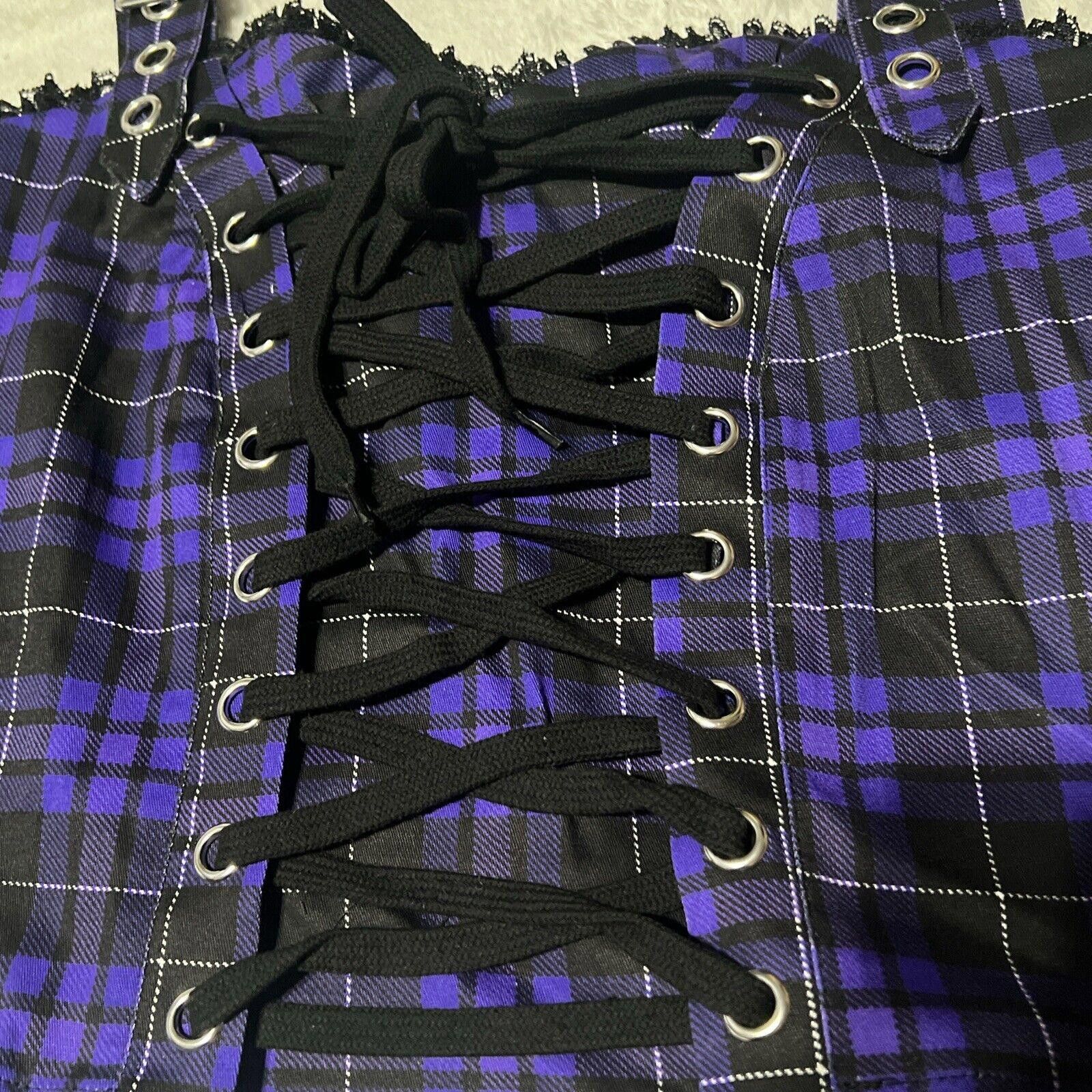 Designer XXL 2X Purple Plaid Punk Top Buckle Goth Dolls Kill Crop Top Size XXL / US 16-18 / IT 52-54 - 2 Thumbnail